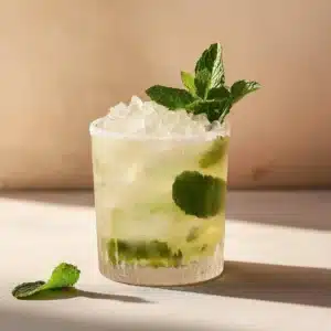 mojito görs med ljus rom, socker, mynta, limejuice & soda