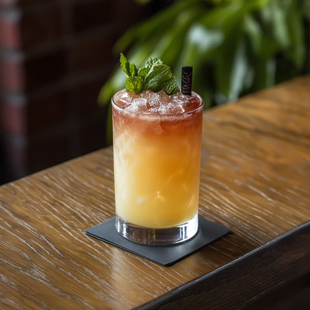 Rye Tai med rye whisky, orgeat, citronjuice, ananasjuice & angostura bitters