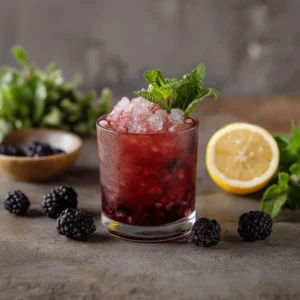 Blackberry Smash med bourbon, mynta, citronjuice, björnbär & sockerlag