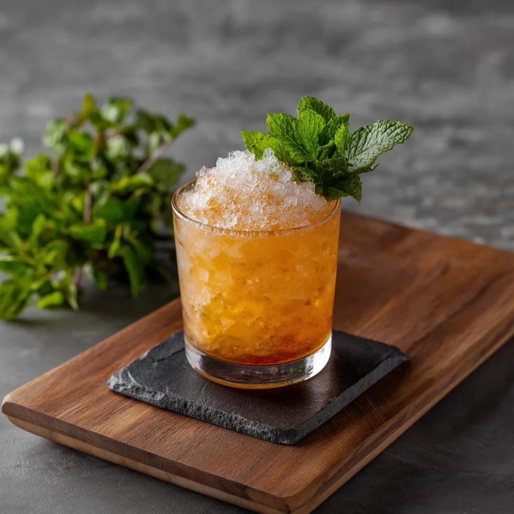 Georgia Mint Julep med branddy, persikolikör, mynta & sockerlag