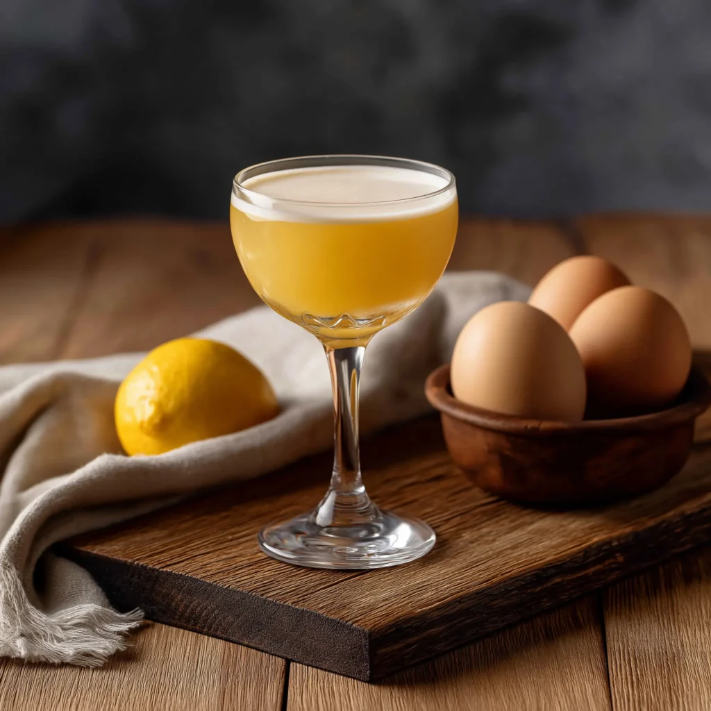 Jean Lafitte med gin, triple sec, anisette, äggula, socker & citronjuice