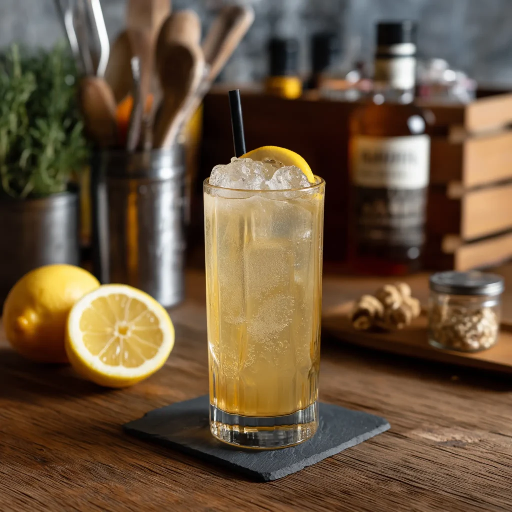 John Collins med bourbon, citronjuice, sockerlag & soda