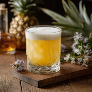 Pineapple Sour med vodka, ananassockerlag, citronjuice & äggvita.