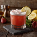 Strawberry Sour med vodka, citronjuice, jordgubbssockerlag & äggvita