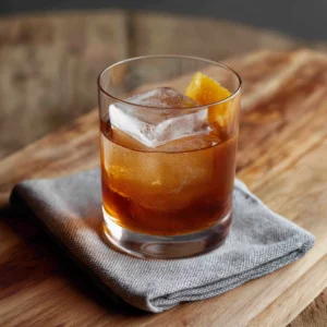 Double Feature görs med gin, söt vermouth, torr vermouth, mezcal & aprikoslikör