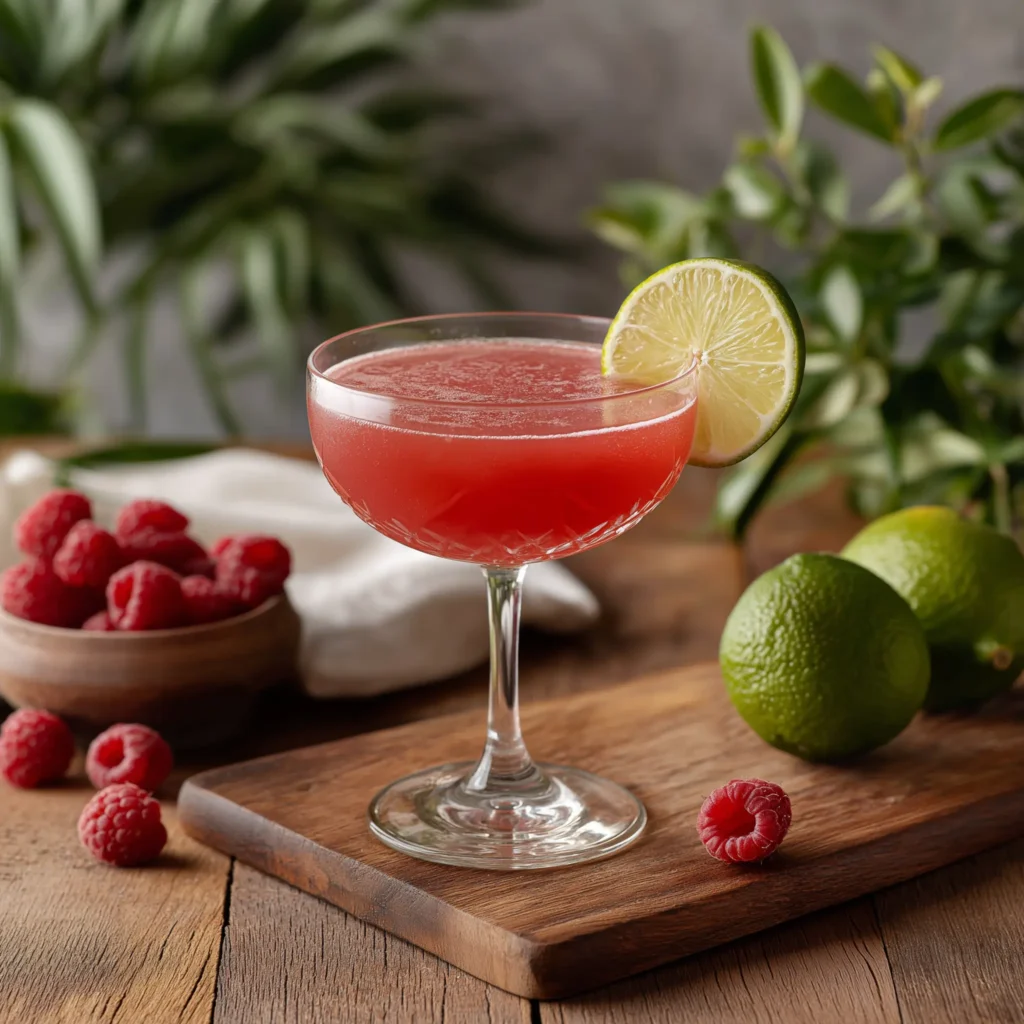 Raspberry Gimlet med gin, hallonsockerlag & limejuice