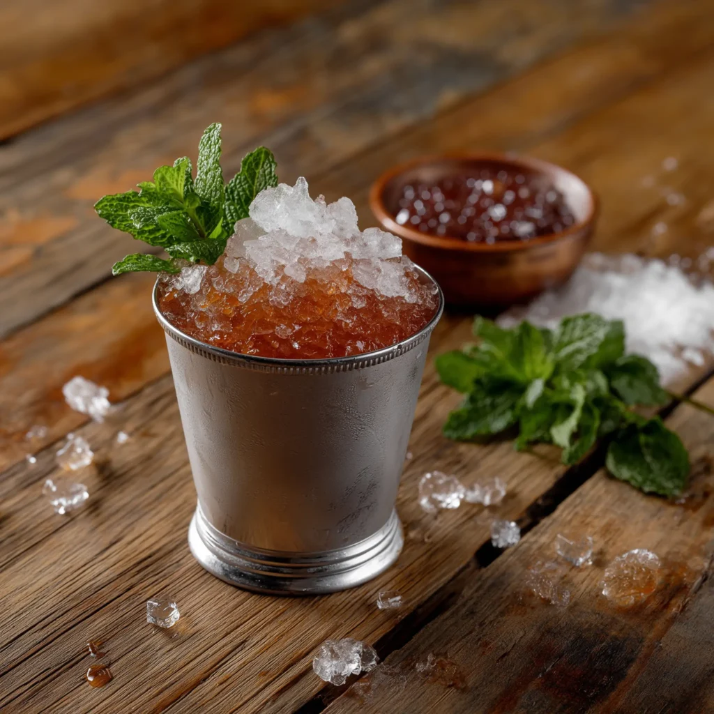 St. Regis Julep med rye whisky, jamaikansk rom, grenadin, demararasockerlag & mynta