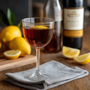 Creole Cocktail görs med rye whisky, söt vermouth, Amer Picon & Benedeictine D.O.M