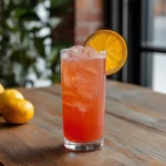 Leninade görs med citronvodka, triple sec, grenadin, 2:1 sockerlag, orange bitters & soda