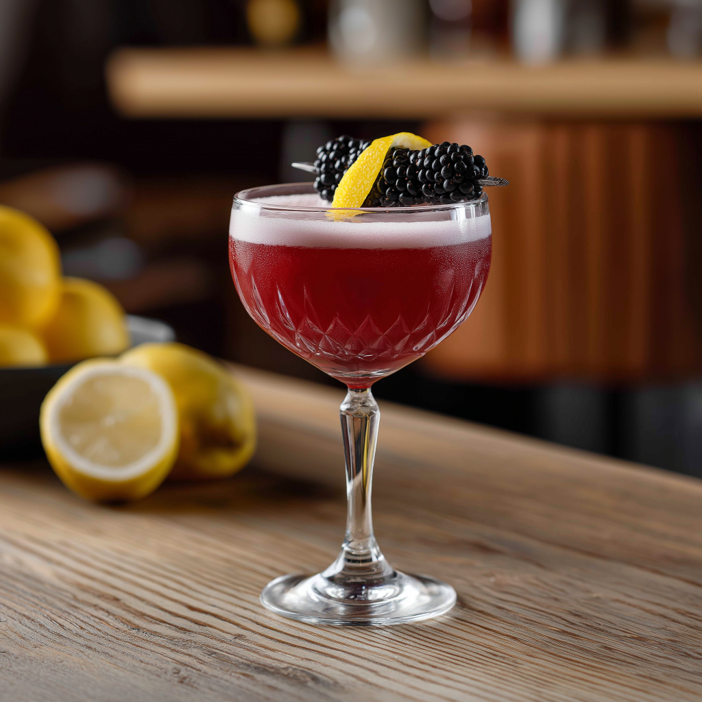 Wibble med gin, sloe gin, pink grapefruktjuice, citronjuice, creme de mure & sockerlag