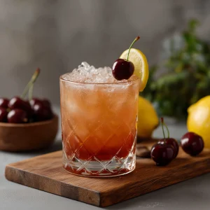 Cherry Mash Sour med bourbon, körsbärslikö, citronjuice & sockerlag