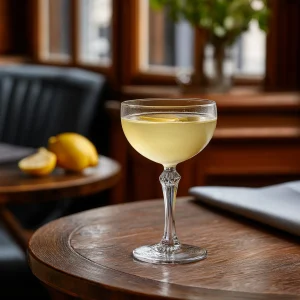 Pauline med ljus rom, citronjuice, sockerlag, absinthe, orange bitters & saltlösning