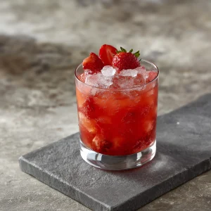 Strawberry Fix med bourbon, citronjuice, sockerlag & jordgubbar