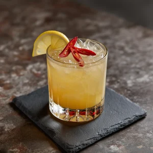 Fire & Brimstone med chilli, mezcal, triple sec, earl grey, citronjuice, agave & orange bitters