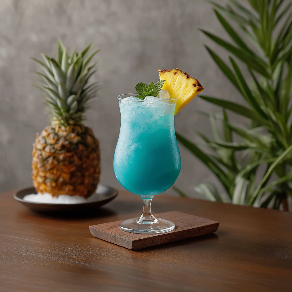 blue Hawaii med vodka, rom, blå curacao, ananasjuice, citronjuice & sockerlag