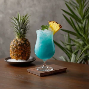 blue Hawaii med vodka, rom, blå curacao, ananasjuice, citronjuice & sockerlag