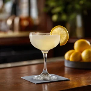 Banana Calling med gin, fino sherry. creme de banan, citronjuice & sockerlag