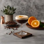 Chocolate Orange Espresso Martini med codka, triple sec, creme de cacao, creme de cafe & espresso