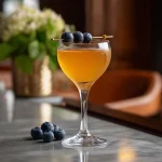 Le Jardin med gin, marashino, sockerlag, citronjuice, äpplejuice, lavendelbitters & rose champagne