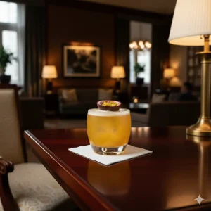 Golden Beautiful med tequila, campari, limejuice, vaniljsyrup, passionssyruo & soda