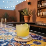 Mezcalita med mezcal, triple sec, limejuice, apelsinjuice, agave, margaritabiters & saltlösning