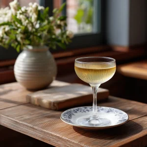 Yuliya Martini med vodka. americano bianco, creme de peche vigne & absstinhe