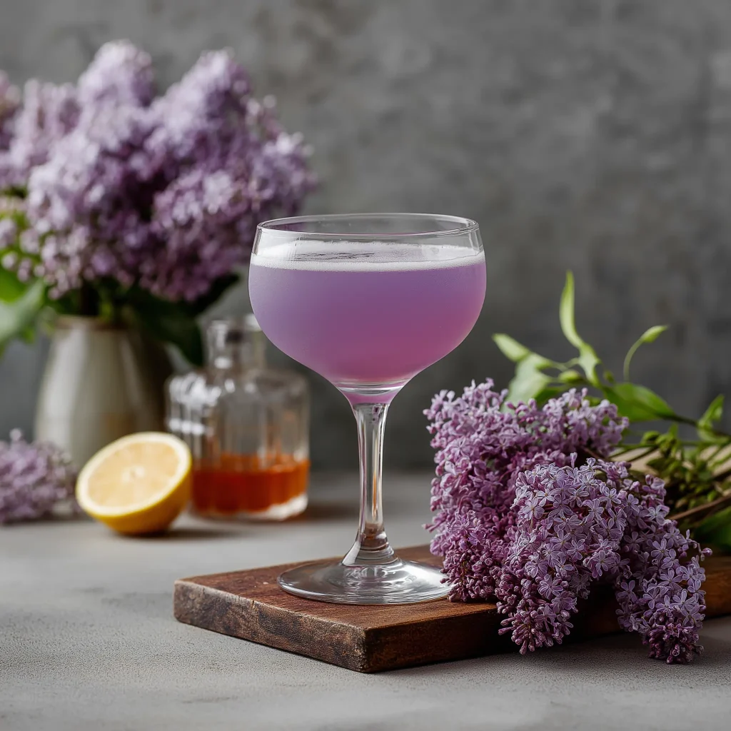 floral Daiquiri med ljus rom, lavandelsockerlag, fläderlikör, creme de violette, limejuice