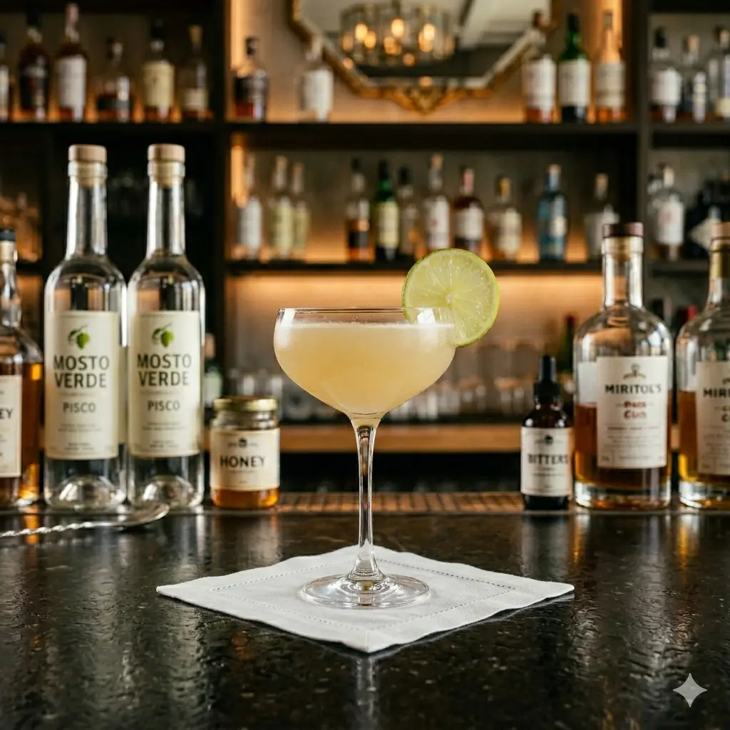 Miraflores med pisco, limejuice, honungssockerlag & bitters