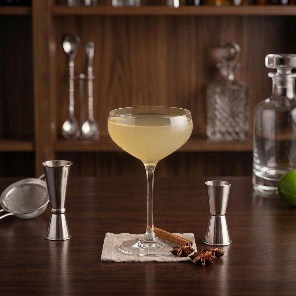 Spice Trade med gin, kanelsockerlag, citronjuice & basilika