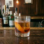 Chocolate Negroni med gin, söt vermouth, röd italiensk bitter, vit creme de cacao & chiokladbitters