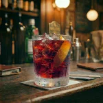 Mee-Ho-Loong görs med sloe gin, torr vermouth & orange bitters