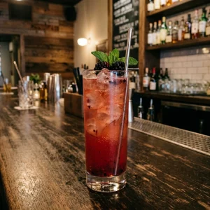 Berry Nice med vodka, björnbär, chambord, citronjuice & ginger beer
