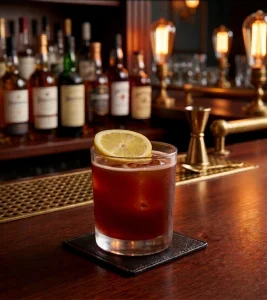 Bourbon Renewal med bourbon, creme de cassis, citronjuice, sockerlag & aromatiska bitter