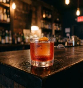 End Of The Road med rökig whisky, grön chartreuse & campari