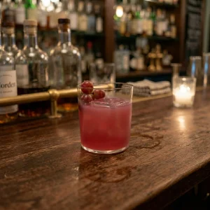 Fall Enzoni med röda druvor, ryewhisky, citronjuice, campari & sockerlag