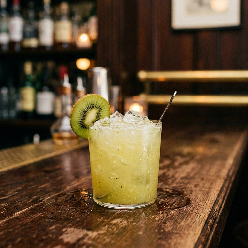 Green Destiny med gurka, kiwi, bisongräsvodka. äpplejuice & 2:1 sockerlag