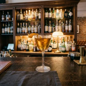 Rye & Dry med rye whisky, torr vermouth, sockerlag & orange bitters