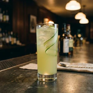 Easy Street med gin, fläderlikör, gurka, citronjuice, sockerlag & soda