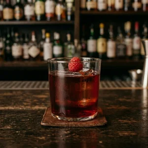 House of Payne med gin, färska hallon, sloe gin och campari