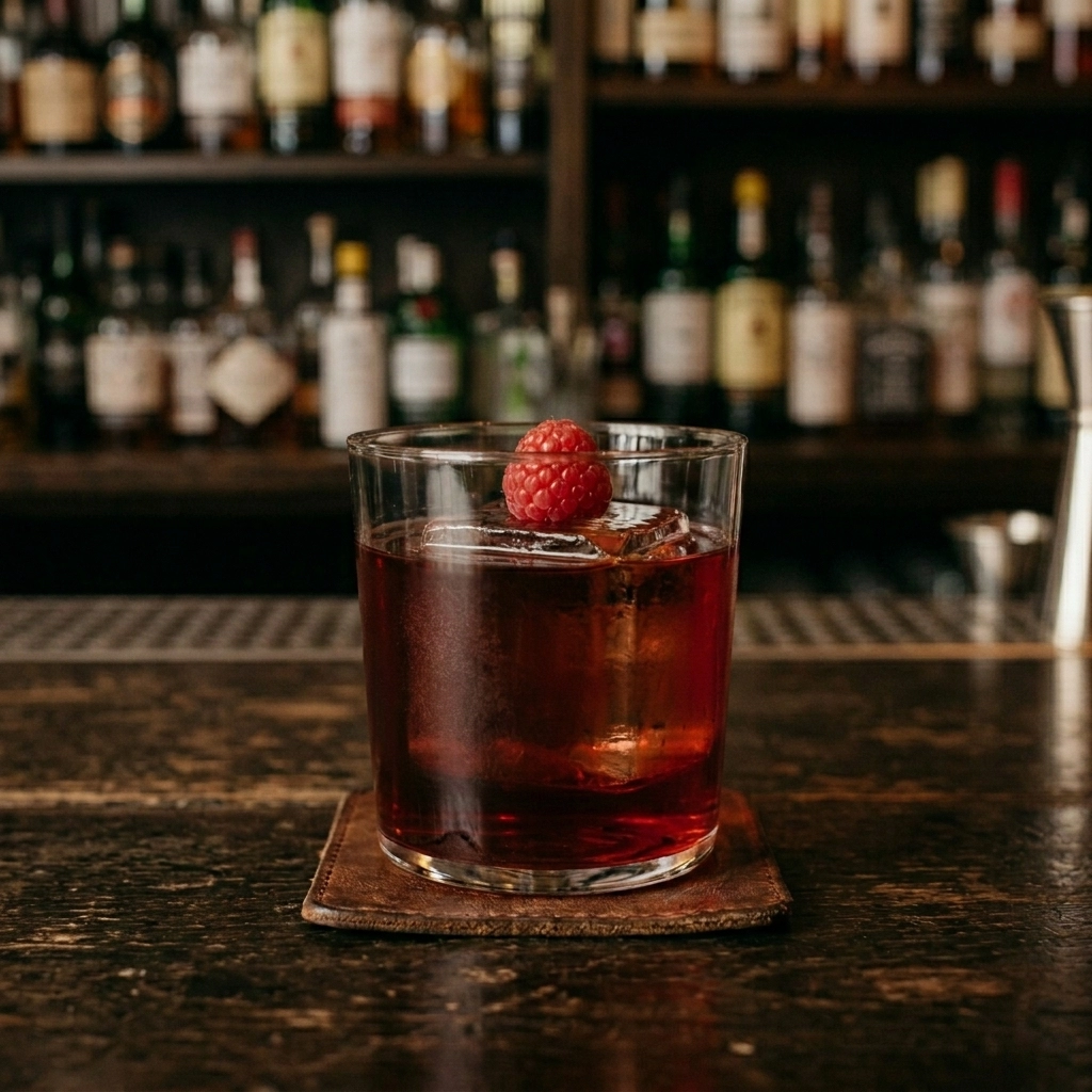 House of Payne med gin, färska hallon, sloe gin och campari