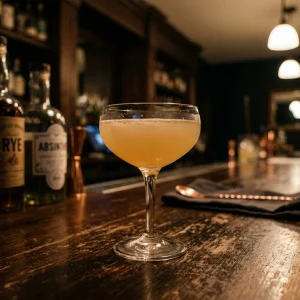 Mad Hatter med rye whisky, citronjiuce, limejuice, sockerlag & absinthe