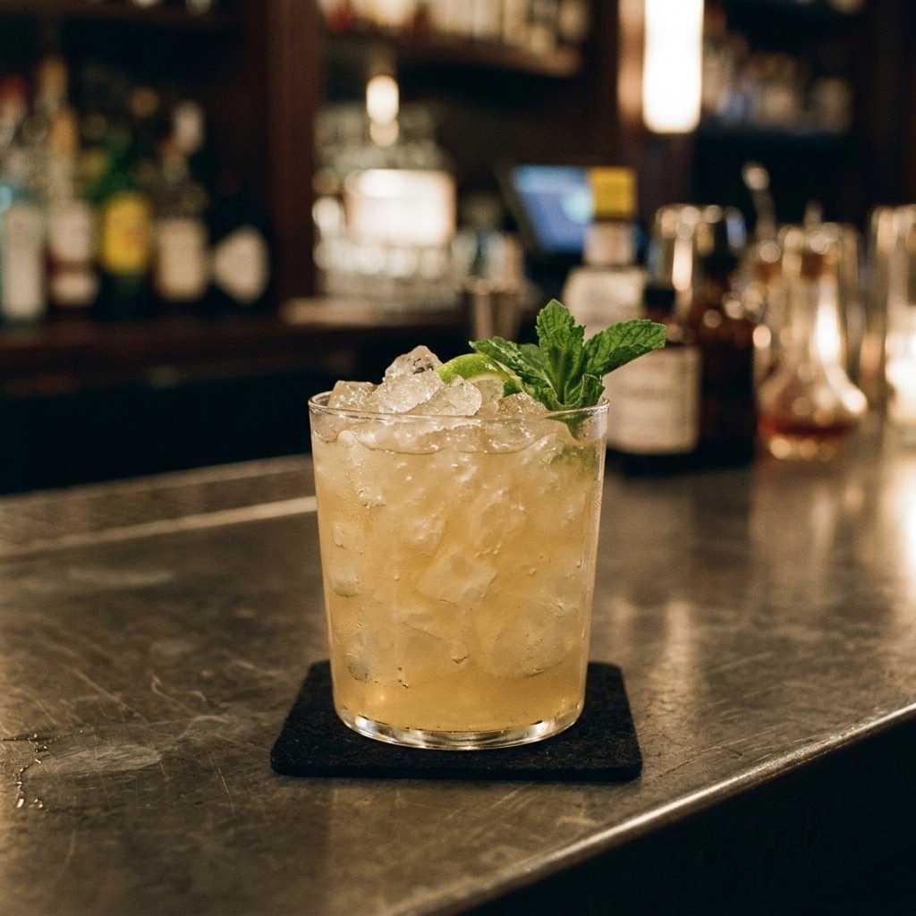 Petty Crime med overproof rom, bananlikör, fernet branca, orgeat & limejuice