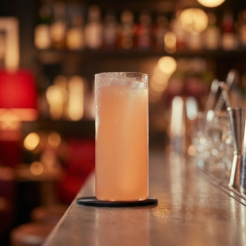 Pink Panther med karameliserad rabarbervodka, tequila, grapefruktjuice, rökt agave & soda