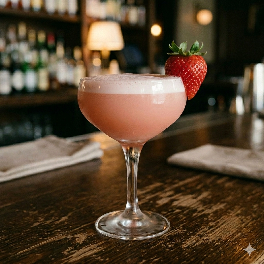 Strawberry Fields med jordgubbar, vodka, citronjuice, honung & äggvita