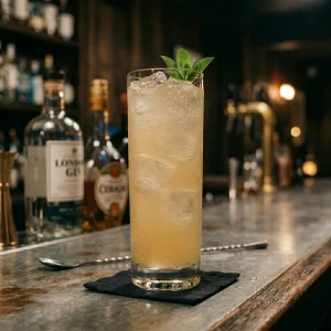 Waltzing Matilda med gin. sauvignon blanc, orange curacao, ginger ale & passionsfrukt