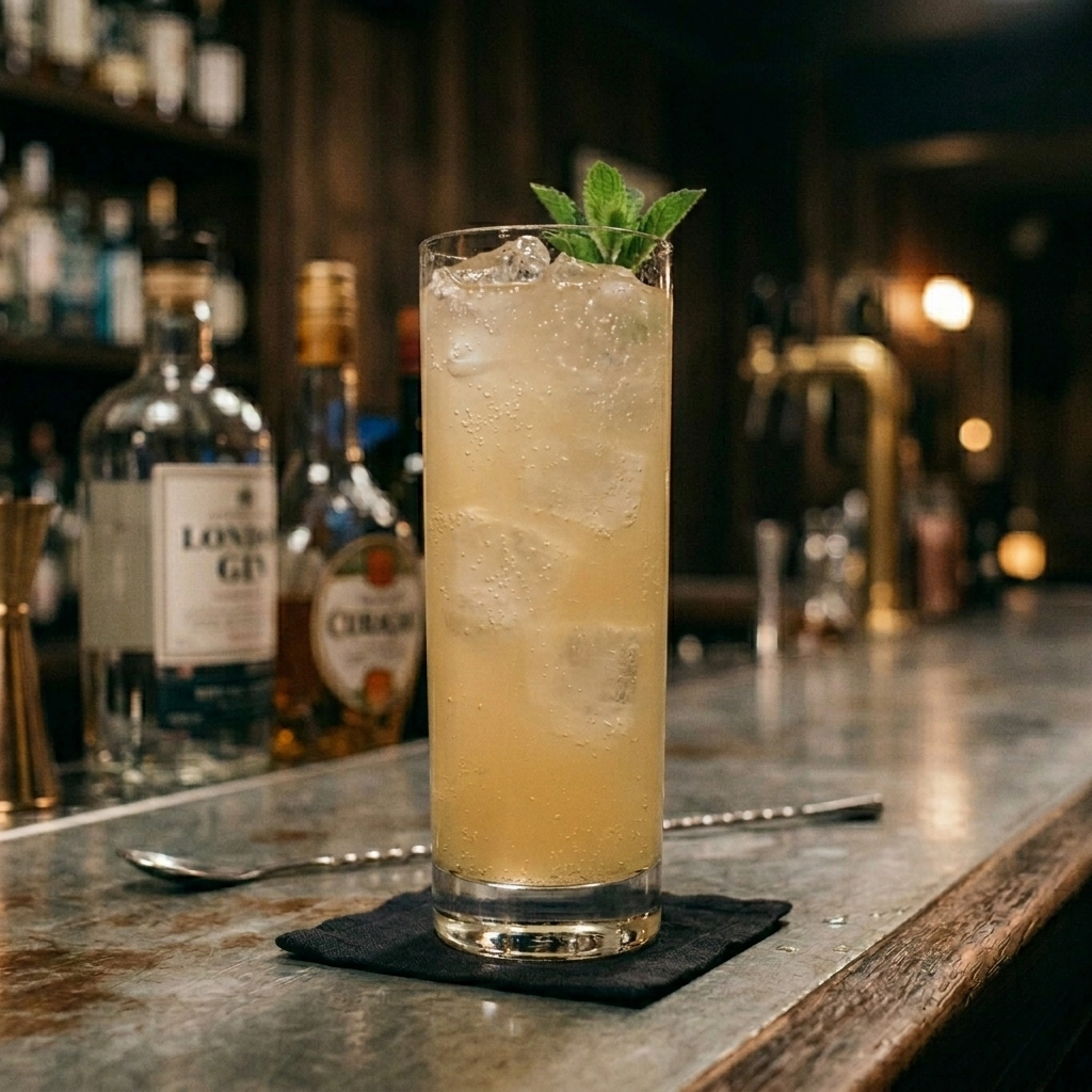Waltzing Matilda med gin. sauvignon blanc, orange curacao, ginger ale & passionsfrukt