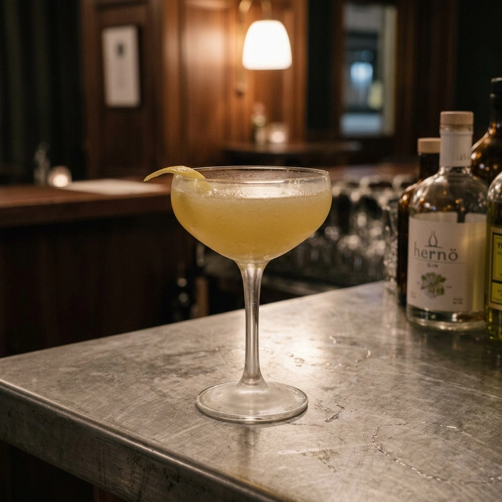 Downtown Cocktail med gin, gul chartreuse, ananas, citron & sockerlag