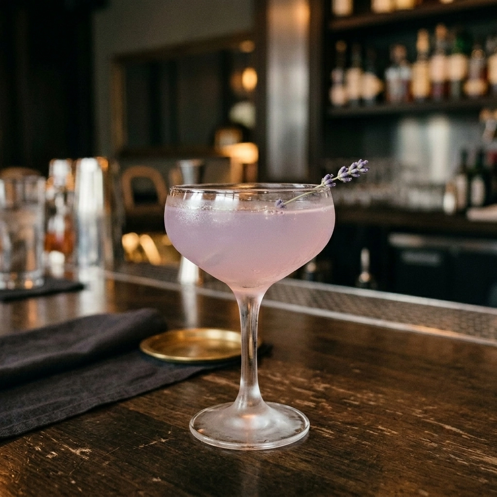 Lavendel Gimlet med gin, limejuice & lavendelsockerlag