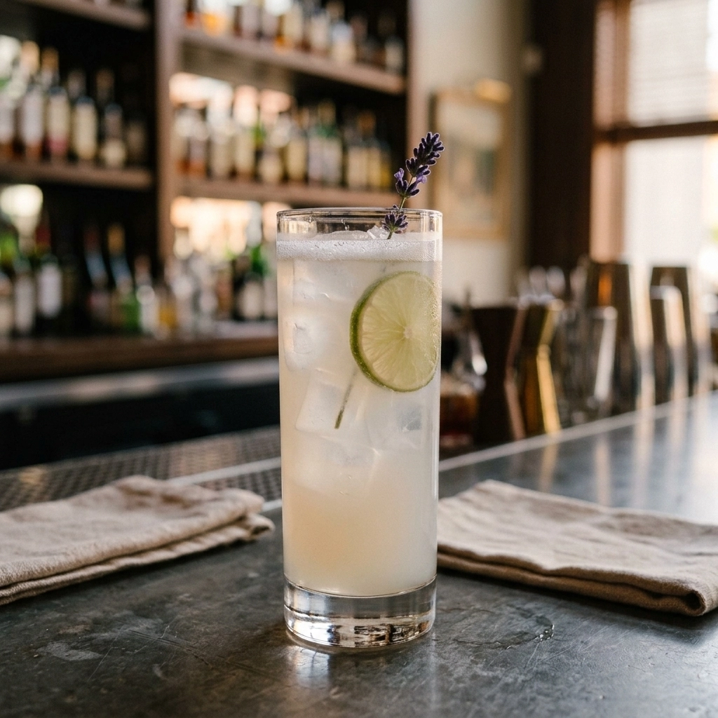Lavender Mule med vodka, citronjuice, lavendel- & kryddsockerlag samt ingefärste
