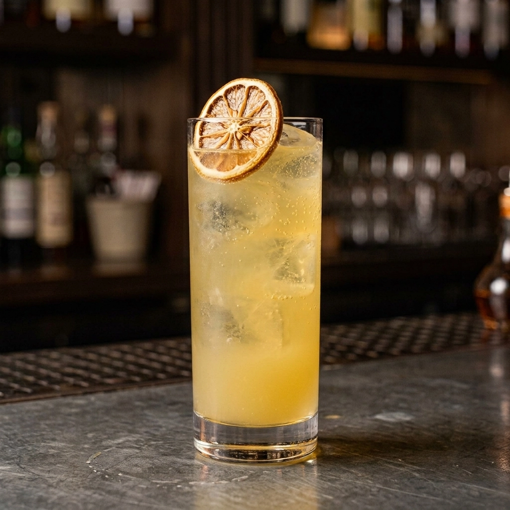 Martinique Fizz med rom, ryewhisky, citronjuice, socker & soda